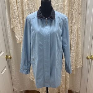 Gallery Light Blue Trench Coat with Navy Collar